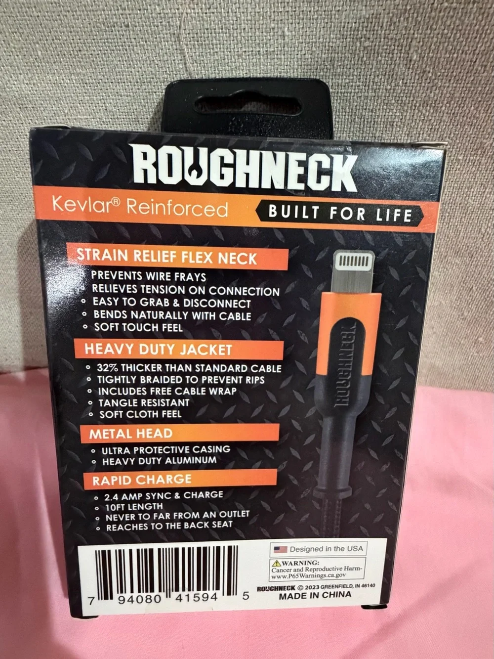 10ft Kevlar Reinforced Lightning USB Cable - Black/Orange iPad iPhone iPod